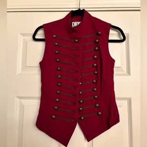Vintage 1990s Designer DKNY Military Style Tailored Vest with Brass Buttons